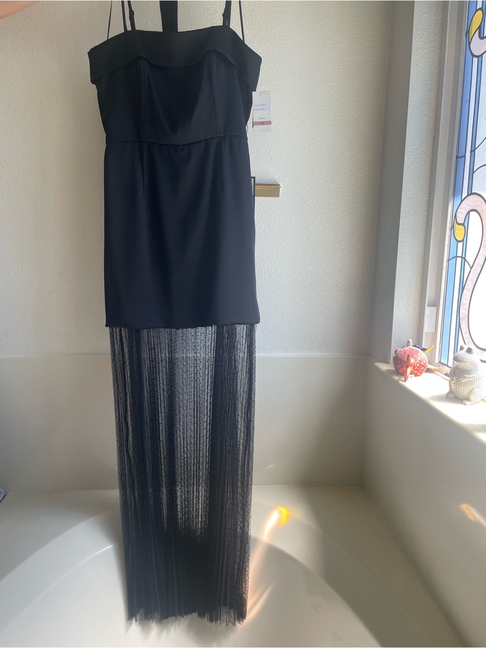 Taylor Black Thin Strap Fringe High-Low Dress